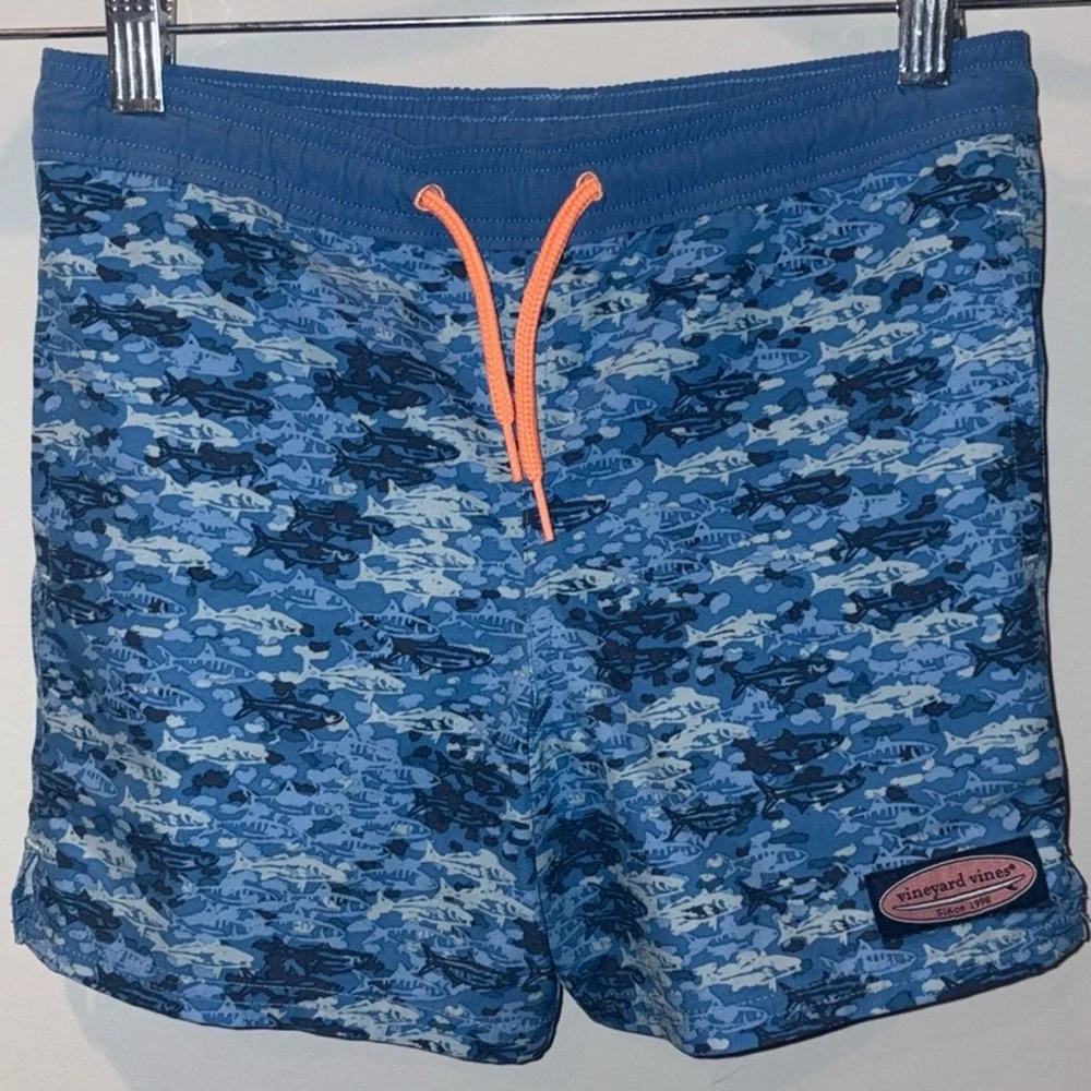 Vineyard Vines Printed Chappy Trunks Size 7 Blue Fish Camo Bimini - Picture 2 of 12